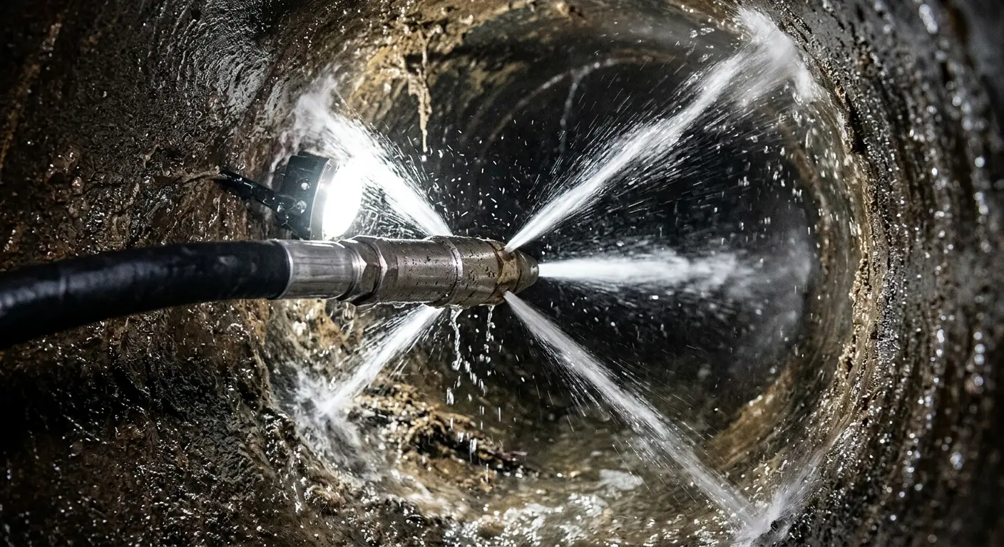 High-pressure hydro jetting nozzle cleaning sewer pipe for Sewer Cleanout in Sparks
